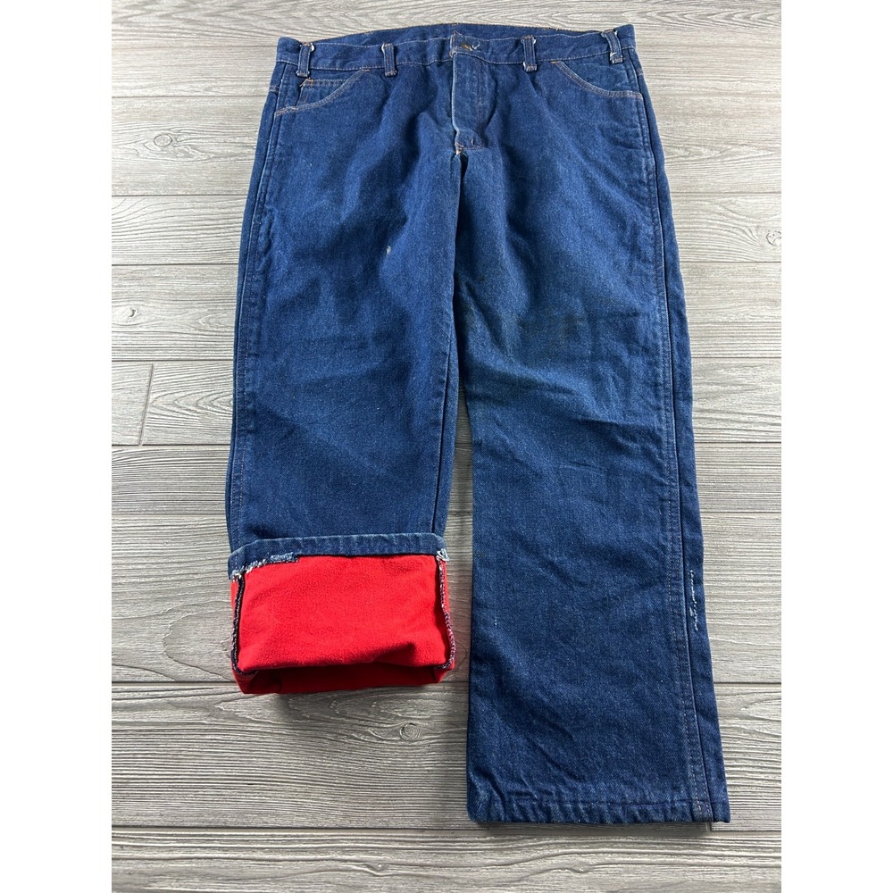 WearGuard Mens Blue Flannel Lined Work Jeans Made in USA Dark Wash 38x27